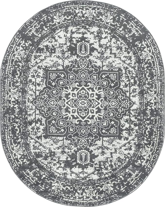Rugs.com Arlington Collection Rug – 8' x 10' Oval Dark Grey Medium-Pile Rug Perfect for Living Rooms, Large Dining Rooms, Open Floorplans
