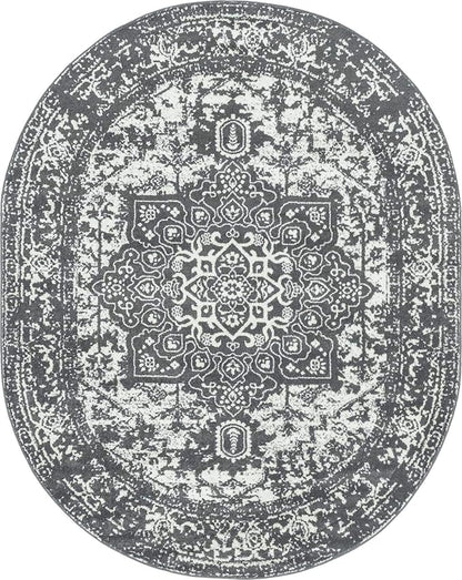 Rugs.com Arlington Collection Rug – 8' x 10' Oval Dark Grey Medium-Pile Rug Perfect for Living Rooms, Large Dining Rooms, Open Floorplans