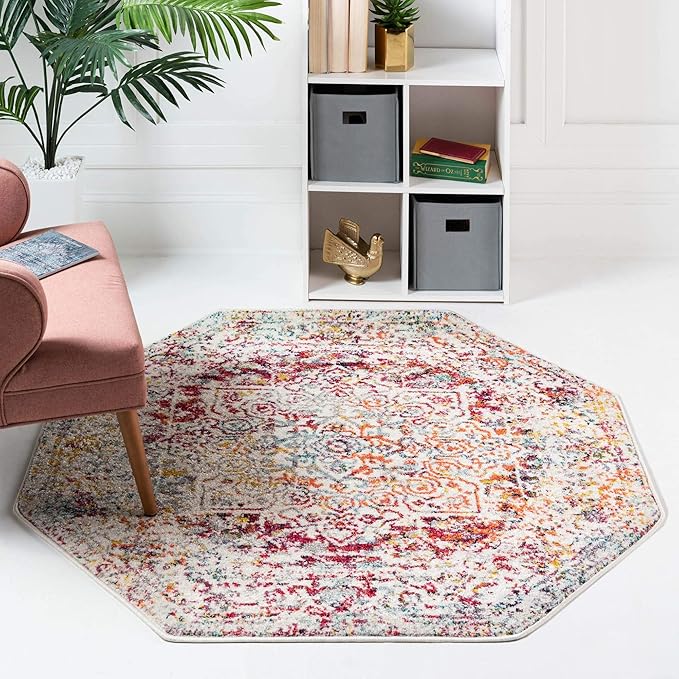 Rugs.com Arlington Collection Rug – 5 Ft Octagon Multi Medium-Pile Rug Perfect for Living Rooms, Kitchens, Entryways