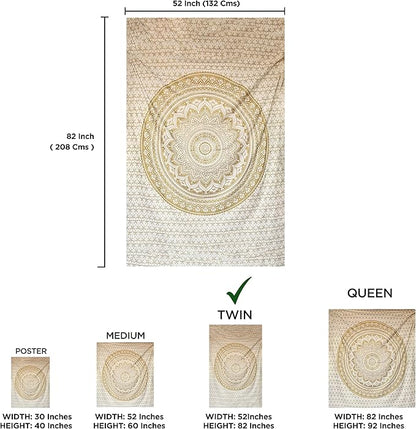 raajsee Gold Mandala Tapestry Bedroom Aesthetic - Indie Wall Tapestries Hippie Room Decor - Boho White Trippy Wall Hanging - Golden Mandalas Wall Art 52x82 inches