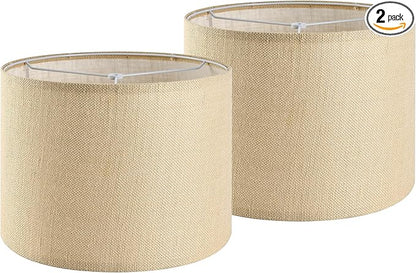 GO&SO Set of 2 Lamp Shades for Table Lamps Floor Lamps Rustic Brown Drum Lampshades- 13" Top x 13" Bottom x 10" High (Spider) Natural Burlap - Medium Lampshades Modern -Farmhouse Assembly Required