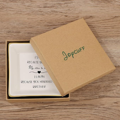 JoycuFF Sister in Law Birthday Gifts from Sister Brother in Law Christmas Mothers Day Gifts for Sister in Law Ceramic Ring Dish Jewelry for Her