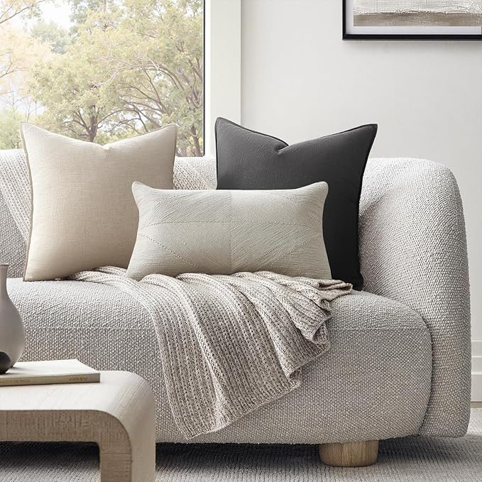 Grey Pillow Covers 18x18 Neutral Boho Couch Linen Throw Pillows with Flange Design for Bed Pack of 4 Accent Modern Pillowcase for Sofa Livingroom Bed and Balcony Home Decor
