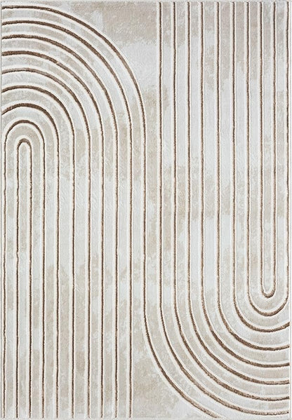 Abani Glam Collection Area Rug - Beige/Cream Modern Abstract Design - 5' x 7' - for Living Room, Bedroom & Office
