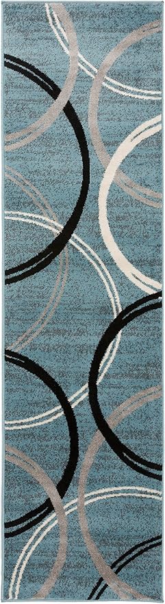 Rugshop Modern Wavy Circles Design Runner Rug, Carpet with Jute Backing for Hallway, Entryway, or Kitchen, Blue, 2'7" x 10'