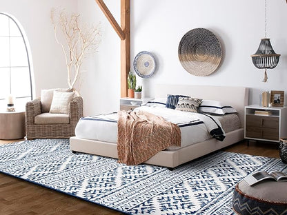 SAFAVIEH Area Rug 12x15 - Tulum Collection - Large - Ivory & Navy, Moroccan Boho Tribal Design, Non-Shedding & Easy to Clean, Ideal for Living Room, Bedroom, Dining Space (TUL272D)