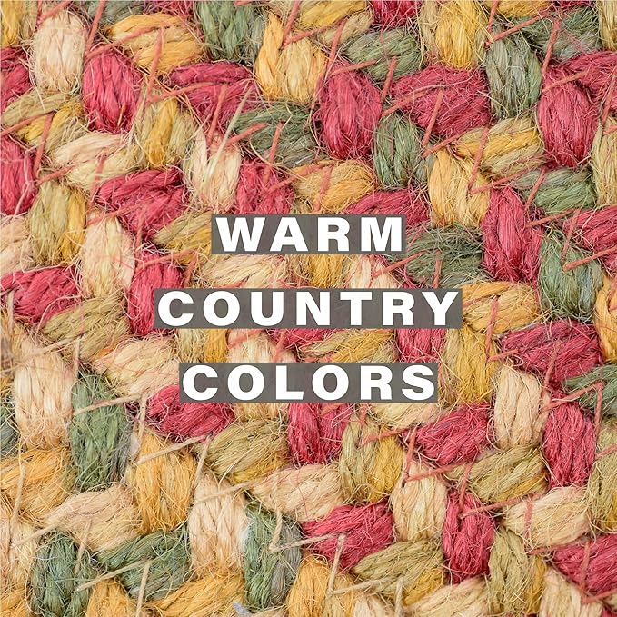 Homespice Cider Barn Jute Braided Stair Treads, Country Primitive Decor, Set of 13, Red 8x28 Oval Rug for Stairs - Easy to Clean, Tightly Stitched and Durable