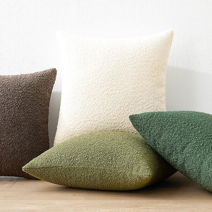 Mixhug Decorative Boucle Throw Pillow Covers, Forest Green, 20 x 20 Inches, Pack of 2 - Textured Boho Pillow Covers for Couch and Bed