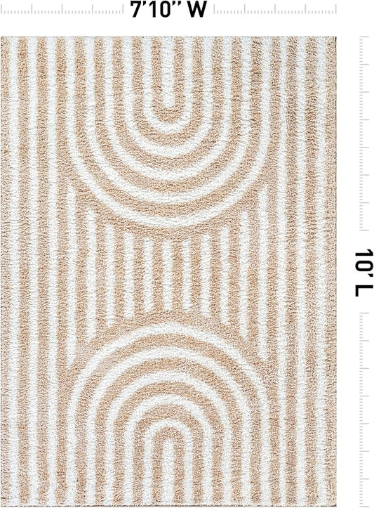 Rugshop Abstract Arch Shag Area Rug Beige 7' 10" x 10' Perfect for Large Living Rooms, Dining Areas, or Master Bedrooms