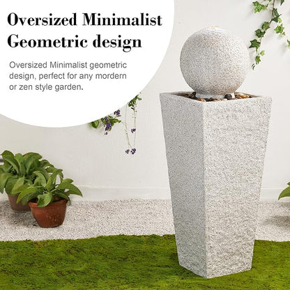 Glitzhome Outdoor Water Fountain with LED Light, Modern Oversized Sphere Pedestal Water Fountain with Submersible Pump, Modern Geometric Outdoor Fountains for Garden Patio Porch, 40.25" H