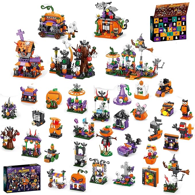 31-Day Halloween Advent Calendar 2025, Halloween Countdown Calendar for Kids Adult - Haunted House, Pumpkins, Ghosts Mini Building Block Gifts for Kids Party Goodie Bag Stuffers