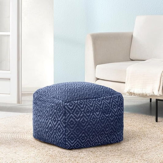 Anji Mountain 100% Handmade & Handcrafted Comfortable Home Décor Pouf Ottoman Footrest for Living Room, Bedroom, Nursery, Kidsroom, Patio Furniture - (22" x 22" x 16" - Blue)