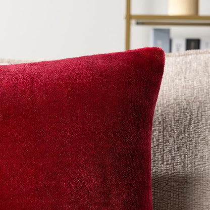 PAVILIA Maroon Red Throw Pillow Covers 20x20 Set of 2, Decorative Pillow Cases for Bed Sofa Couch, Boho Aesthetic Accent Decor Cushion Bedroom Living Room, Velvet Square Euro Sham Covers, Burgundy Red