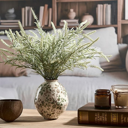 Green and Beige Antique Vase, 5.83 Inch Vintage Chinoiserie Floral Vase, Rustic Ceramic Vase for Home Decor, Living Room, Bookshelf, Office, Entryway, Garden, Chinoiserie Decor, Tuscan Decor