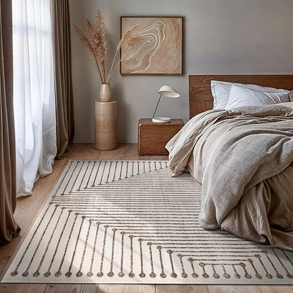 Rugshop Beige and Brown Geometric Area Rug – Soft Abstract Line Pattern Carpet for Living Room, Bedroom, or Office – Contemporary Neutral Decor Accent 7' 10" x 10' Beige
