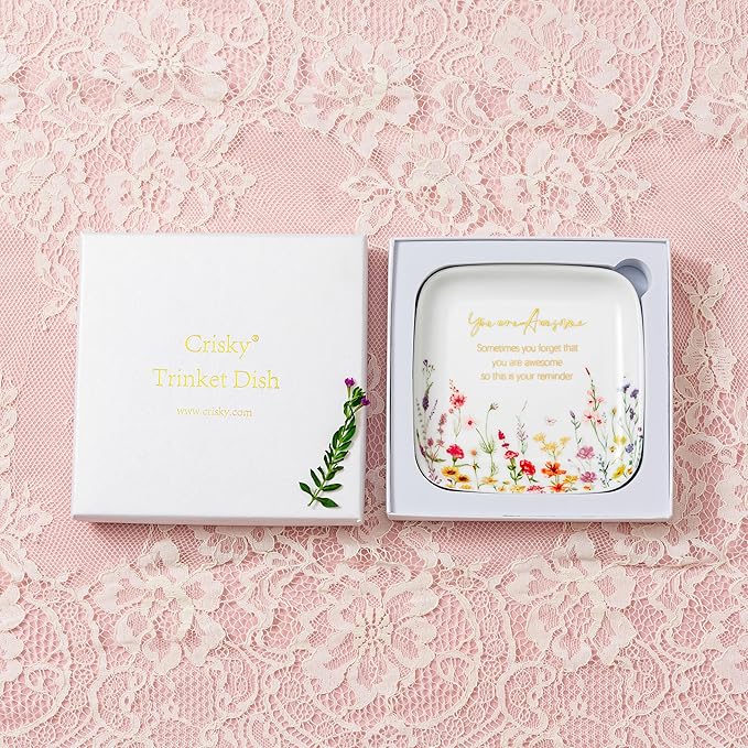 Crisky You are Awesome Jewelry Ring Dish for Women Birthday Gifts Encouragement Gift, Inspirational Gifts Friendship Trinket Tray for Her Sisters Daughters Friend Cowoker Mom Aunt Female 4.5"