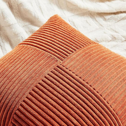 Fancy Homi Set of 2 Burnt Orange Lumbar Decorative Throw Pillow Covers 16x28 Inch for Living Room Couch Bed, Boho Farmhouse Fall Home Decor, Soft Corduroy Corss Patchwork Cushion Case 40x70 cm