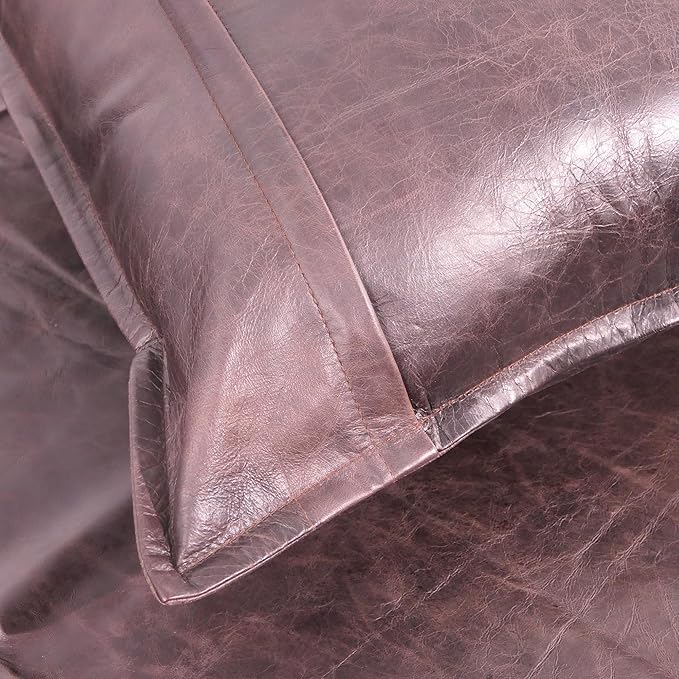LL LEATHER LOVERS Lambskin Leather Pillow Cover - Sofa Cushion Case - Decorative Throw Covers for Living Room & Bedroom, 14x14 Inches - Dark Brown Box (01) Pack of 1