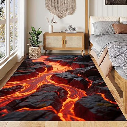 3D Lava Crack Area Rug 4x6ft, Optical Illusion Huge Fissure Carpet, Non-Slip Washable Low Pile Mat for Living Room, Bedroom, Unique Home Decor & Gift Idea