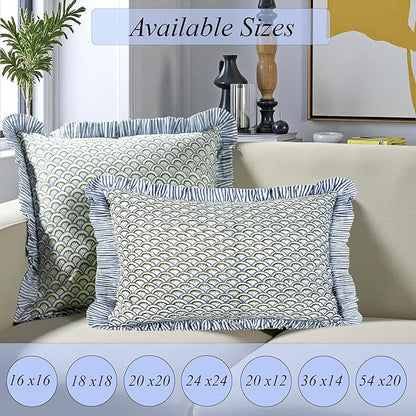 Ridhi Hand Fan Harmony Modern Farmhouse Pillow 20x20 Throw Pillow Covers Set of 2 with Ruffle for Couch Sofa Bed Living Room Home Decor for Christmas, Thanksgiving