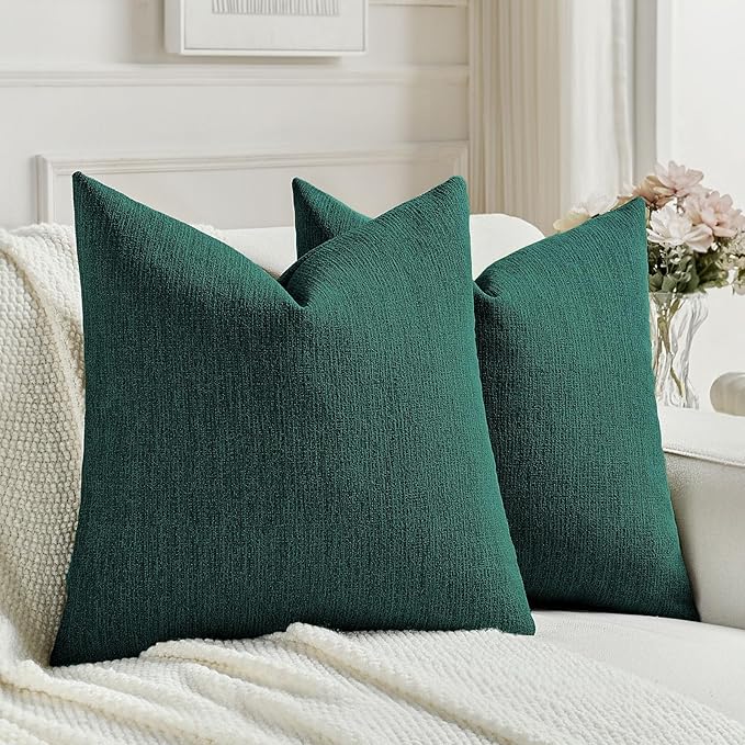 FUTEI Teal Chenille Decorative Throw Pillow Covers 24x24 Inch Set of 2,Soft Cozy Faux Linen Textured European Pillow Shams,Farmhouse Home Decor for Couch Living Room