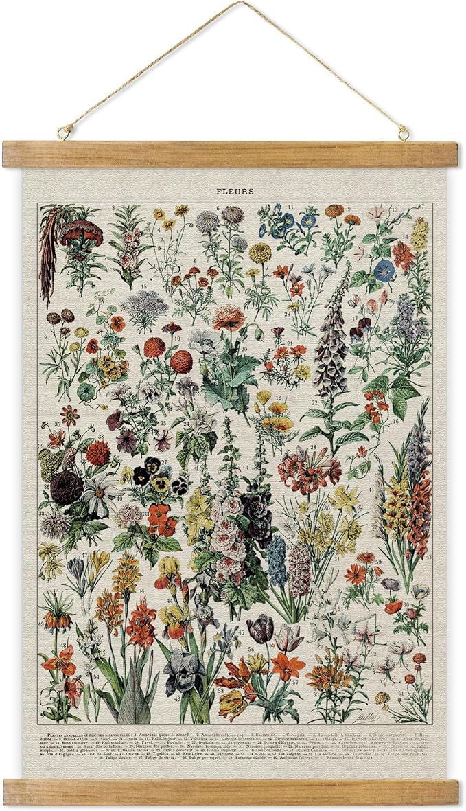 ABoby Vintage Hanging Posters, Decorative Flower Wall Art Prints, Printed on Linen with Wood Frames, Ready to Hang