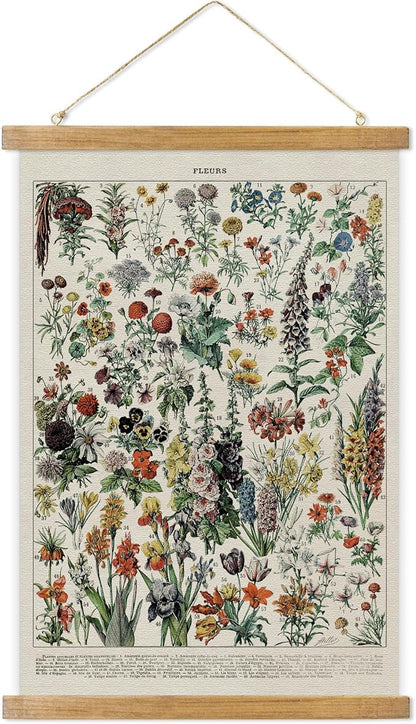 ABoby Vintage Hanging Posters, Decorative Flower Wall Art Prints, Printed on Linen with Wood Frames, Ready to Hang