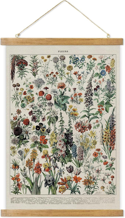 ABoby Vintage Hanging Posters, Decorative Flower Wall Art Prints, Printed on Linen with Wood Frames, Ready to Hang