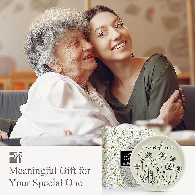 JoycuFF Grandma Birthday Gifts from Granddaughter for Christmas Mothers Day,Grandmother Gifts Ring Dish Decorative Trinket Ceramic