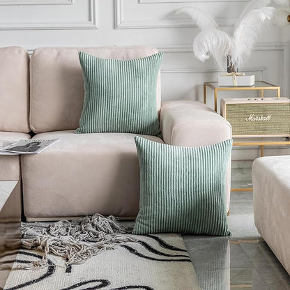 Home Brilliant Sage Green Throw Pillow Covers 18x18 Corduroy Spring Pillow Covers for Couch Set of 2 Pillow Covers for Sofa Bed Living Room Decor, 18 x 18 Inch, Iceberg Green
