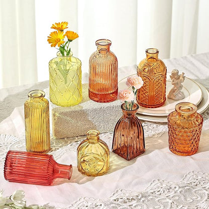 15 Pcs Colored Bud Vase Set,Vintage Glass Vases for Flower Centerpieces Wedding & Party Decor,Home Table Decorations,Bud Vases in Bulk for Housewarming