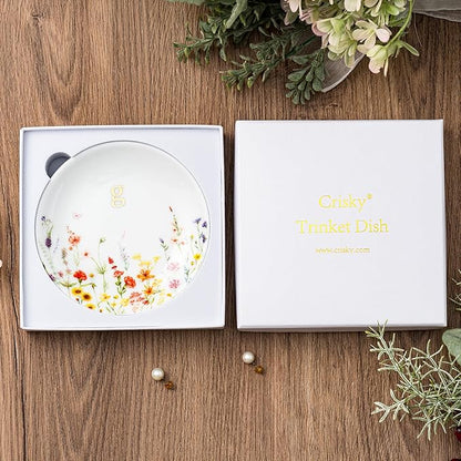 Crisky Initial Jewelry Tray Ring Dish & Gift Box, Ceramic Flower Trinket Dish for Rings Earrings Necklaces Keys, Bridal Shower Engagement Birthday Gift for Women, Friends 4.57" (Gold Foil G
