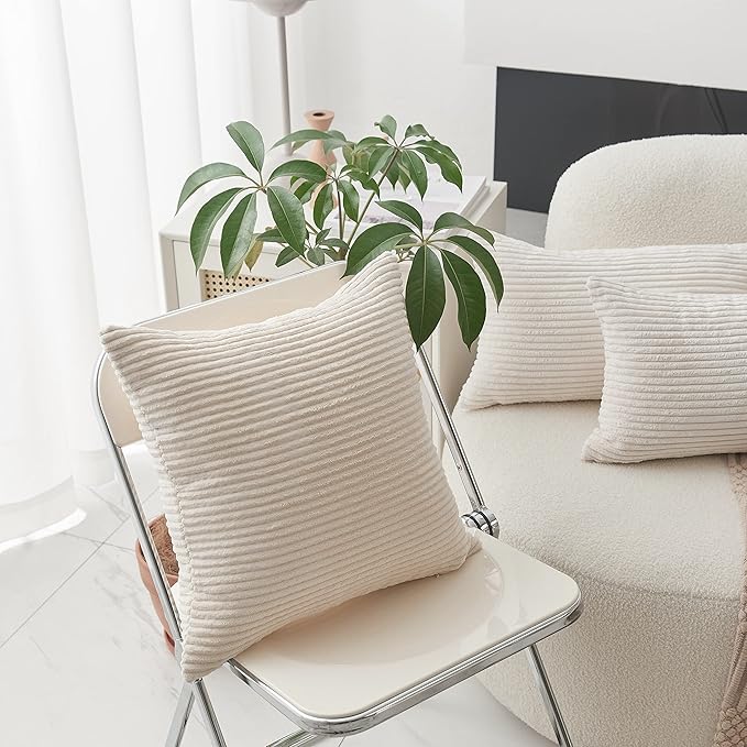 Home Brilliant Rectangle Throw Pillow Covers 12x20 Set of 2 Solid Striped Velvet Oblong Throw Pillow Case for Valentines Couch Chair Baby Toddler Lumbar Pillow, 12 x 20 inch, Cream Cheese