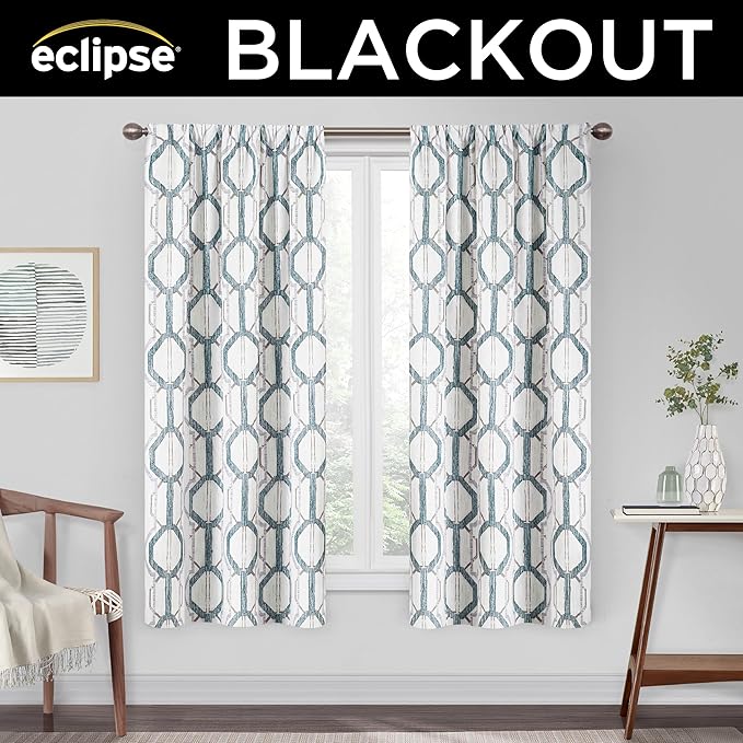 Eclipse Kendall Modern Blackout Thermal Rod Pocket Window Curtain, Insulating & Noise Reducing Curtains for Bedroom or Living Room (1 Panel), 63 in Long x 42 in Wide, Blue