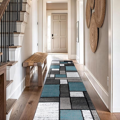 Rugshop Contemporary Modern Boxes for Home Office,Living Room,Bedroom,Kitchen Non Shedding Runner Rug 2'7" x 12' Blue