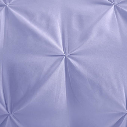 EVOLIVE 3pc Set Pinch Pleat/Kiss Pleat, Pintuck Down Alternative Comforter Set with Pompom (Twin, Purple)