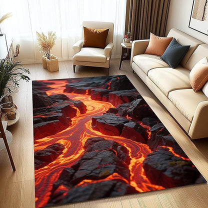 3D Lava Crack Area Rug 2x3ft, Optical Illusion Huge Fissure Carpet, Non-Slip Washable Low Pile Mat for Living Room, Bedroom, Unique Home Decor & Gift Idea