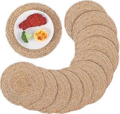 6 Pack 12 Inch Round Rattan Placemats, Wicker Chargers Slip Heat Resistant Rattan Placemat Washable Braided Table Mats Rustic Braided Wicker Chargers for Kitchens and Dining Rooms