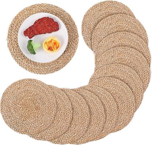 6 Pack 12 Inch Round Rattan Placemats, Wicker Chargers Slip Heat Resistant Rattan Placemat Washable Braided Table Mats Rustic Braided Wicker Chargers for Kitchens and Dining Rooms