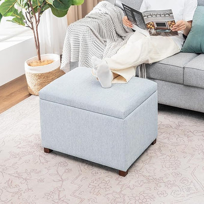 Joveco 24" Linen Storage Ottoman Bench, Rectangle Foot Rest Stool for Living Room, Bedroom, Entryway, Linen Llight Bue