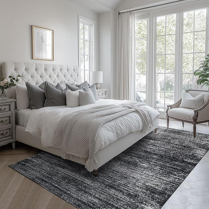 Black and White Rug for Living Room,Washable Abstract Modern Boho Dark 5x7 Area Rugs for Office