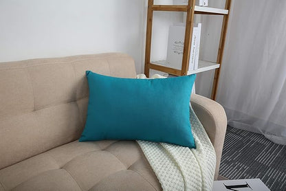 TangDepot Handmade Decorative Solid 100% Cotton Canvas Throw Pillow Covers/Pillow Shams, (12"x20", Blue Ashes)