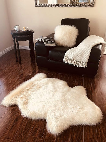 Free Shape Luxury Soft Fluffy Shag Area Rug Single 2’x3’, 60x90cm - Vegan Fur Ultra Soft Indoor Carpet Nursery Rugs for Bedroom Home Decor, Cream