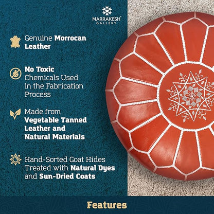 Marrakesh Gallery Genuine Leather Round Pouf Unstuffed - Moroccan Ottoman Footstool, Footrest Cover - Boho Decor - Bohemian Living Room, Bedroom, Kids Room, Gift & Wedding