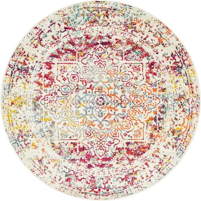 Rugs.com Arlington Collection Rug – 5 Ft Round Multi Medium-Pile Rug Perfect for Kitchens, Dining Rooms