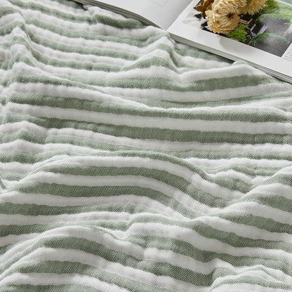 EMME Cotton Muslin Twin XL Blanket Breathable Gauze Soft Lightweight Adults Gifts for Women (Striped Sage Green, 66"x90")