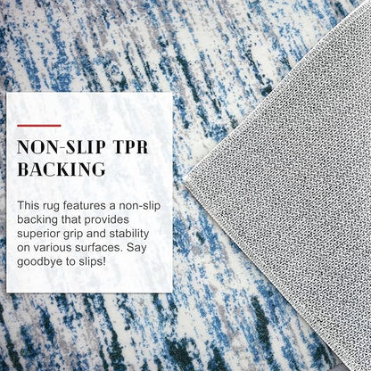 Modern Abstract Runner Rug 3x10, Grey Blue White Washable Kitchen Runner Non-Slip Soft Hallway Rug Runner Thin Print Faux Wool Carpet for Entryway Bedroom Laundry Room Indoor Home Office Decor