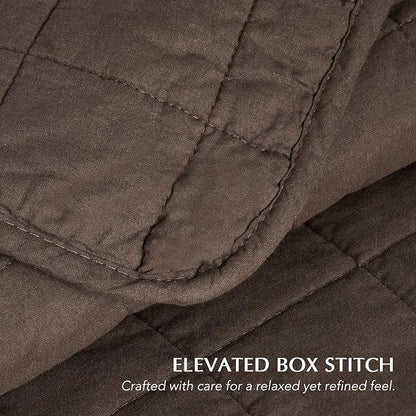EVERGRACEHOME 100% Cotton Box Stitch Quilt Bedding Set King Size 3 Pieces, Garment-Washed Lightweight Soft Cozy Coverlet, Oversized Quilted Bedspread Sets with 2 Shams for All Season, Cocoa Brown