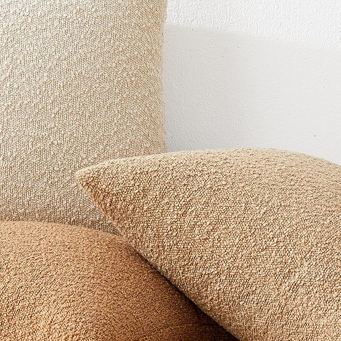 Mixhug Decorative Boucle Throw Pillow Covers, Tobacco Brown, 18 x 18 Inches, Pack of 2 - Textured Boho Pillow Covers for Couch and Bed