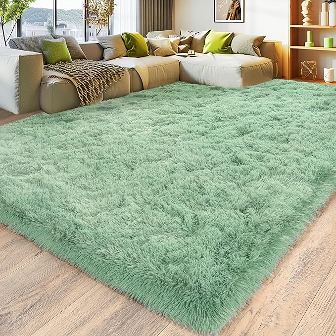 8x10 Large Area Rugs for Living Room, Ultra Fluffy Shag Rug for Bedroom, Modern Plush Soft Carpet for Girls Boys Kids Room Dorm Fuzzy Non Slip Rug for Home Decor Aesthetic, Sage Green